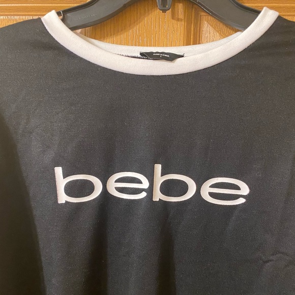 NWT Bebe French terry black and white crop top, Sz. Lg. - Picture 2 of 5